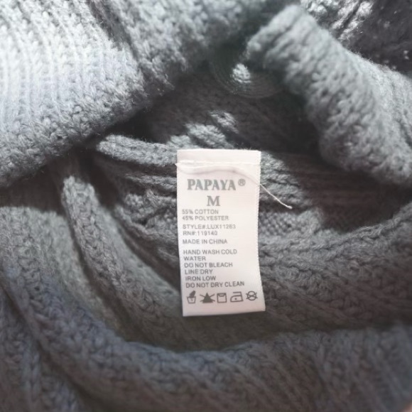 Papaya Gray Chunky Knit Cowl Neck Sweater Open Laced Sleeves Medium - Picture 8 of 10